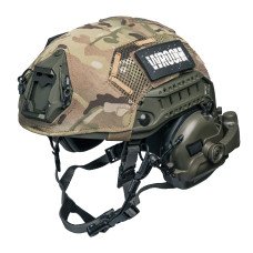 Полегшений тактичний шолом LITE GEN2 оливковий + кавер мультикам, активні навушники М32 (Х). Вага 1.05 кг