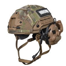 Кевларовий шолом ARCH NIJ IIIa, колір койот з активними навушниками Earmor M32 (X) + кавер мультикам