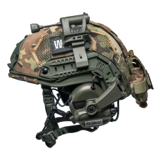 Балістичний бронешолом Fast NIJ IIIa олива з активними навушниками Earmor M32 (X), ліхтариком, кавер мультикам