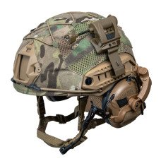 Балістичний бронешолом Fast NIJ IIIa койот з активними навушниками Earmor M32 (X), ліхтариком, кавер мультикам PRO